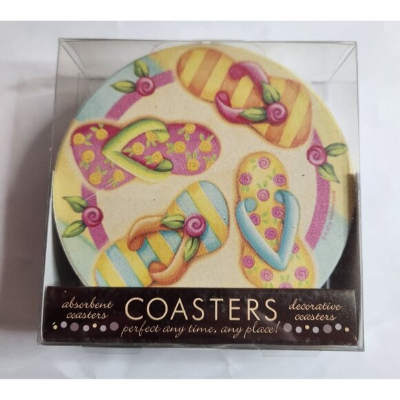 Thirstystone Flip Flop Design Absorbent Decorative Coasters Set In Box Beachcore - Picture 1 of 2